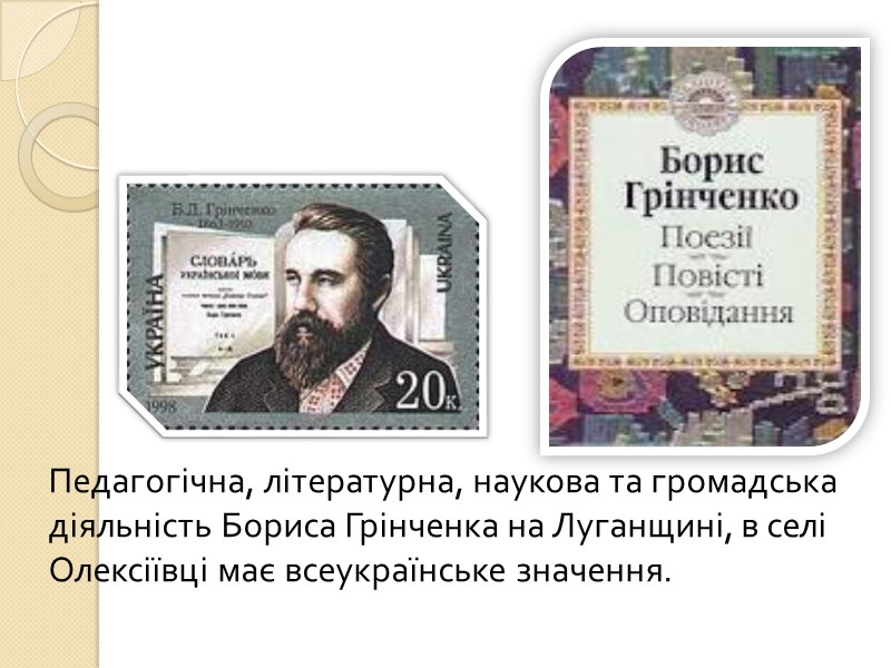 Педагогічна, літературна, наукова та громадська діяльність Бориса Грінченка на Луганщині, в селі Олексіївці має